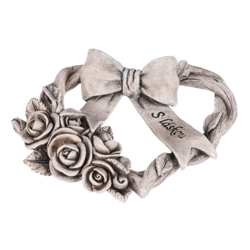 Srdce se stuhou a mašlí - pietní, polyresin, šedá