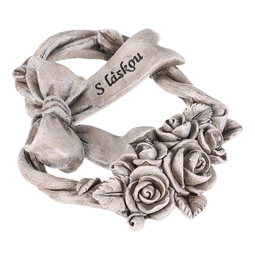 Srdce se stuhou a mašlí - pietní, polyresin, šedá