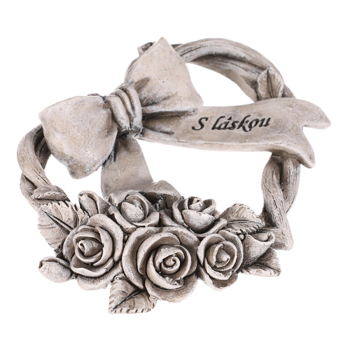 Srdce se stuhou a mašlí - pietní, polyresin, šedá