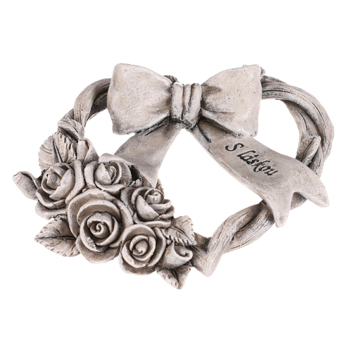 Srdce se stuhou a mašlí - pietní, polyresin, šedá