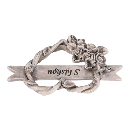 Srdce s růžemi a stuhou - pietní, polyresin, šedá