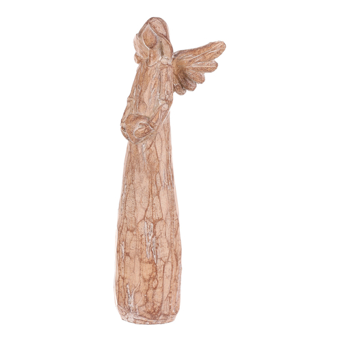 Anděl se srdcem - 18 cm, polyresin, imitace dřeva