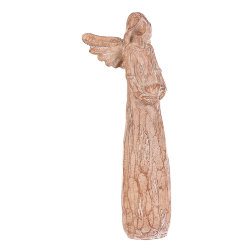 Anděl se srdcem - 18 cm, polyresin, imitace dřeva
