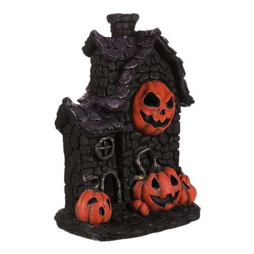 Domeček z magnesia - Halloween, LED osvětl., černý s dýněmi