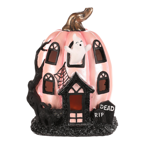 Domeček dýňový - polyresin, pro Halloween, LED osvětlení