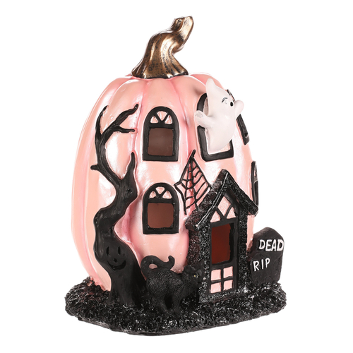 Domeček dýňový - polyresin, pro Halloween, LED osvětlení