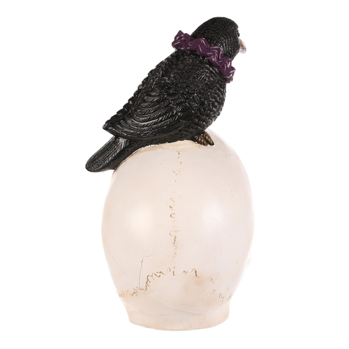 Lebka s havranem - Halloween, polyresin, LED osvětlení