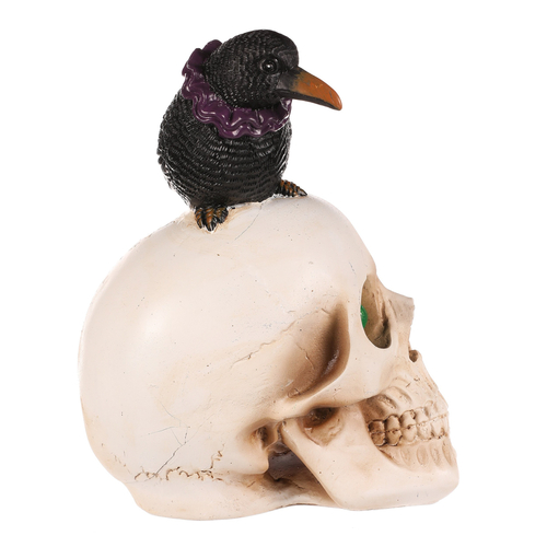 Lebka s havranem - Halloween, polyresin, LED osvětlení