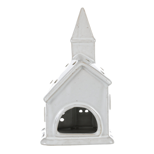 Kostel porcelánový šedý, lesklý, na čajovou/LED svíčku.