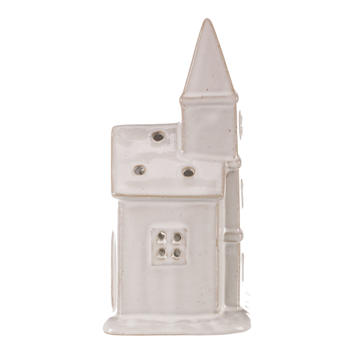 Kostel porcelánový šedý, lesklý, na čajovou/LED svíčku.
