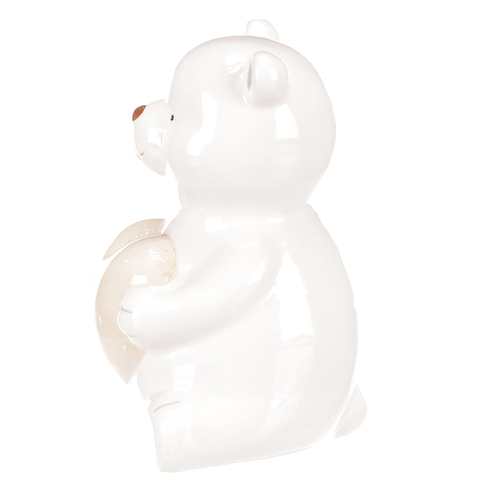 Medvěd se srdcem - keramická figurka, barva bílá