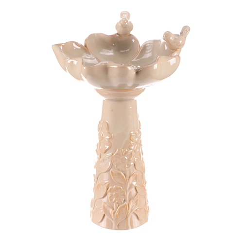 Krmítko/pítko - keramické, květ s ptáčky, stojaté, krémové