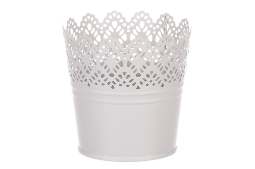 Obal kovový - kulatý, krajkový okraj, barva šedá