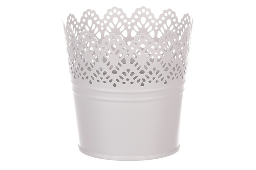 Obal kovový - kulatý, krajkový okraj, barva šedá