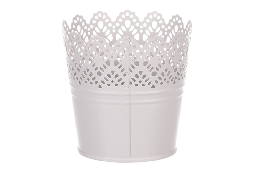 Obal kovový - kulatý, krajkový okraj, barva šedá