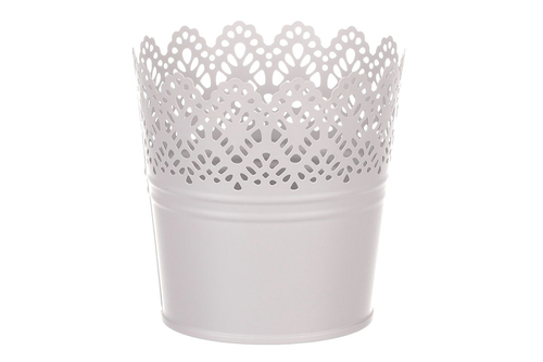 Obal kovový - kulatý, krajkový okraj, barva šedá