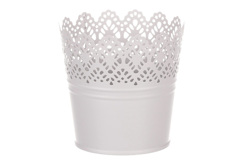 Obal kovový - kulatý, krajkový okraj, barva šedá