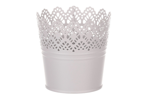 Obal kovový - kulatý, krajkový okraj, barva šedá