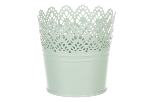 Obal kovový - kulatý, krajkový okraj, barva zelená