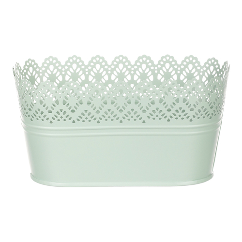 Obal kovový - truhlík, krajkový okraj, barva zelená