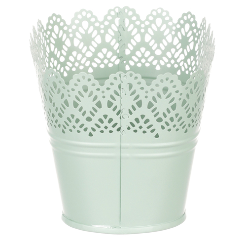 Obal kovový - truhlík, krajkový okraj, barva zelená