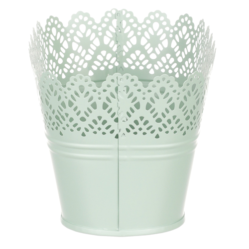 Obal kovový - truhlík, krajkový okraj, barva zelená