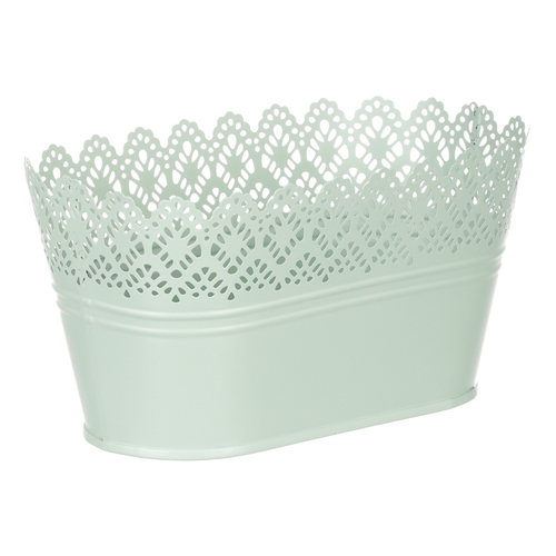 Obal kovový - truhlík, krajkový okraj, barva zelená