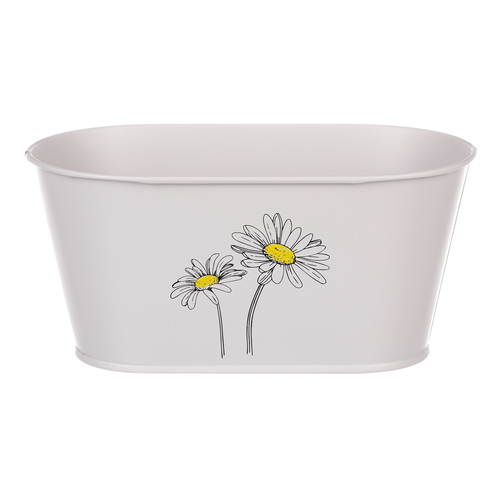 Obal kovový - truhlík s kopretinami, barva šedá