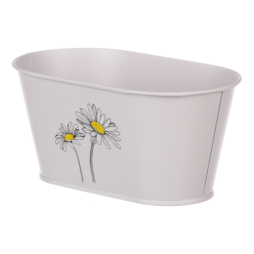 Obal kovový - truhlík s kopretinami, barva šedá