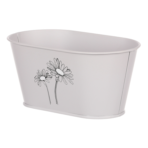 Obal kovový - truhlík s kopretinami, barva šedá