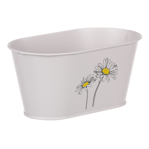 Obal kovový - truhlík s kopretinami, barva šedá