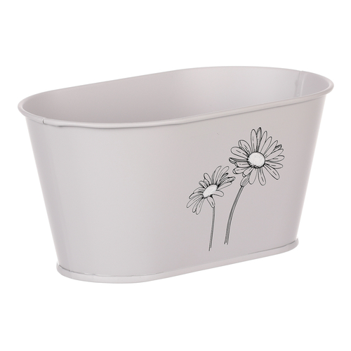 Obal kovový - truhlík s kopretinami, barva šedá