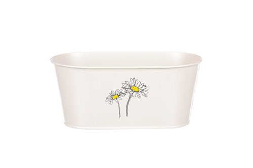 Obal kovový - truhlík s kopretinami, barva krémová