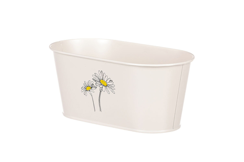 Obal kovový - truhlík s kopretinami, barva krémová