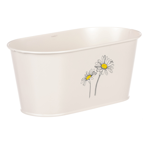 Obal kovový - truhlík s kopretinami, barva krémová