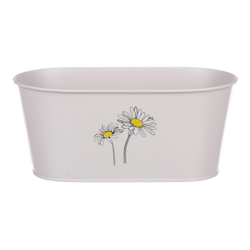 Obal kovový - truhlík s kopretinami, barva šedá