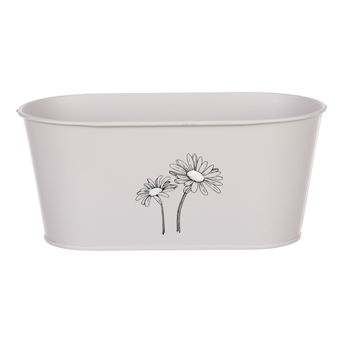 Obal kovový - truhlík s kopretinami, barva šedá