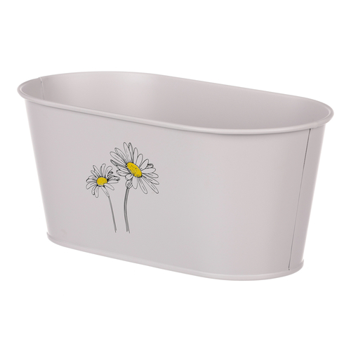 Obal kovový - truhlík s kopretinami, barva šedá