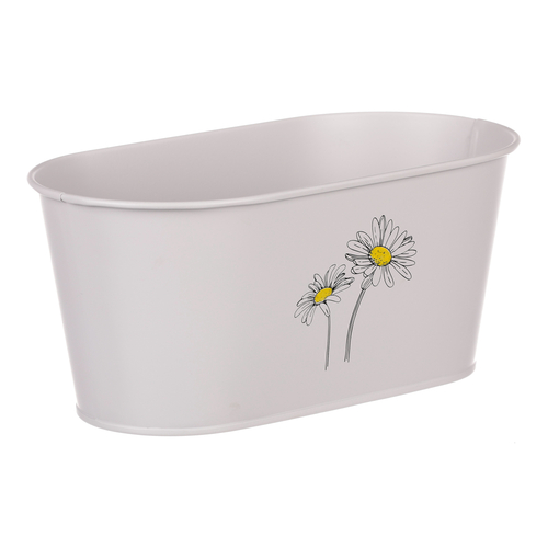 Obal kovový - truhlík s kopretinami, barva šedá