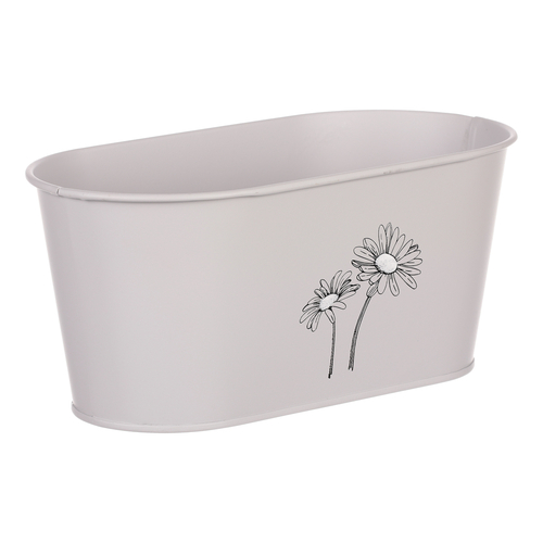 Obal kovový - truhlík s kopretinami, barva šedá