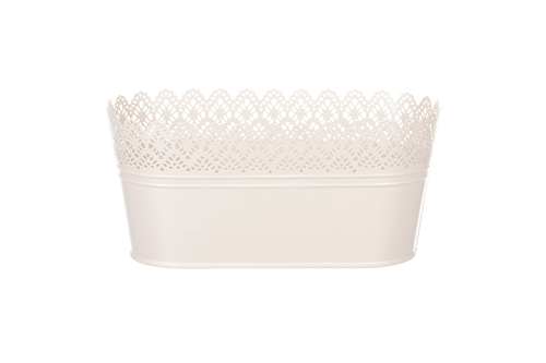 Obal kovový - truhlík, krajkový okraj, barva krémová