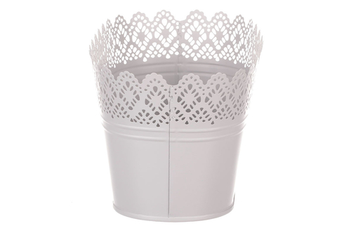 Obal kovový - truhlík, krajkový okraj, barva šedá