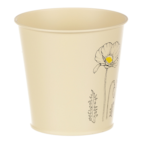 Obal kovový - kulatý s kvetoucím mákem, barva žlutá
