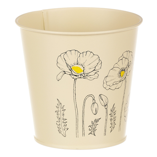 Obal kovový - kulatý s kvetoucím mákem, barva žlutá