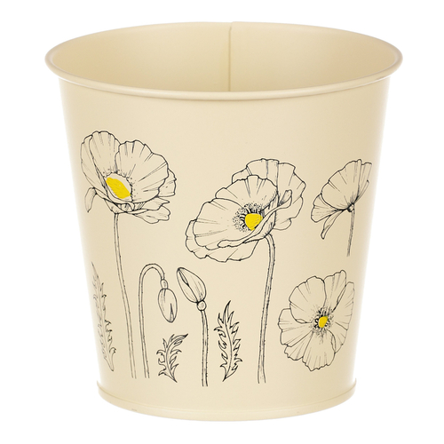 Obal kovový - kulatý s kvetoucím mákem, barva žlutá