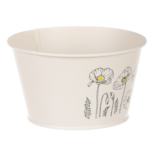 Obal kovový - nízký, motiv kvetoucího máku, krémový