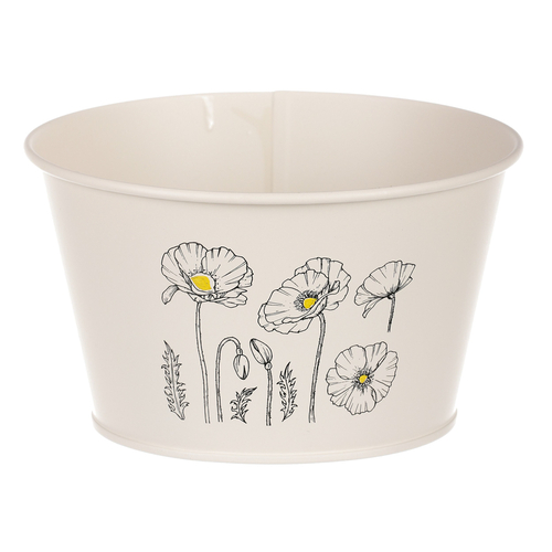 Obal kovový - nízký, motiv kvetoucího máku, krémový