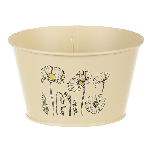 Obal kovový - nízký, motiv kvetoucího máku, žlutý