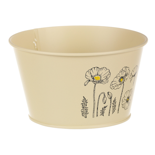 Obal kovový - nízký, motiv kvetoucího máku, žlutý