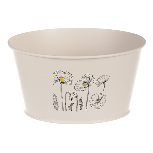 Obal kovový - nízký, motiv kvetoucího máku, krémový